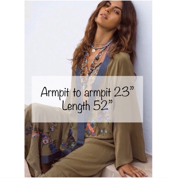 Embroidered Floral Bohemian Kimono Robe Swimsuit Cover-Up in Olive Green - Picture 4 of 7